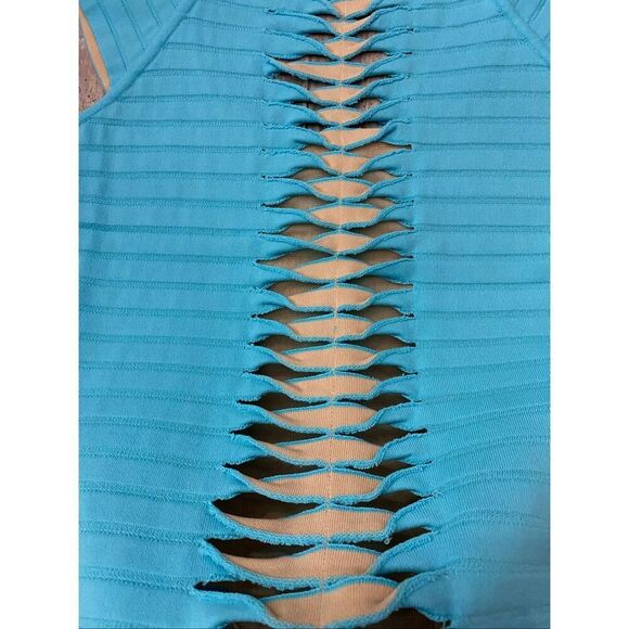 Dolce Cabo Aqua Blue Cutout Shirt Blouse Sz L - Picture 6 of 6